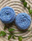 Display of periwinkle colored yarn