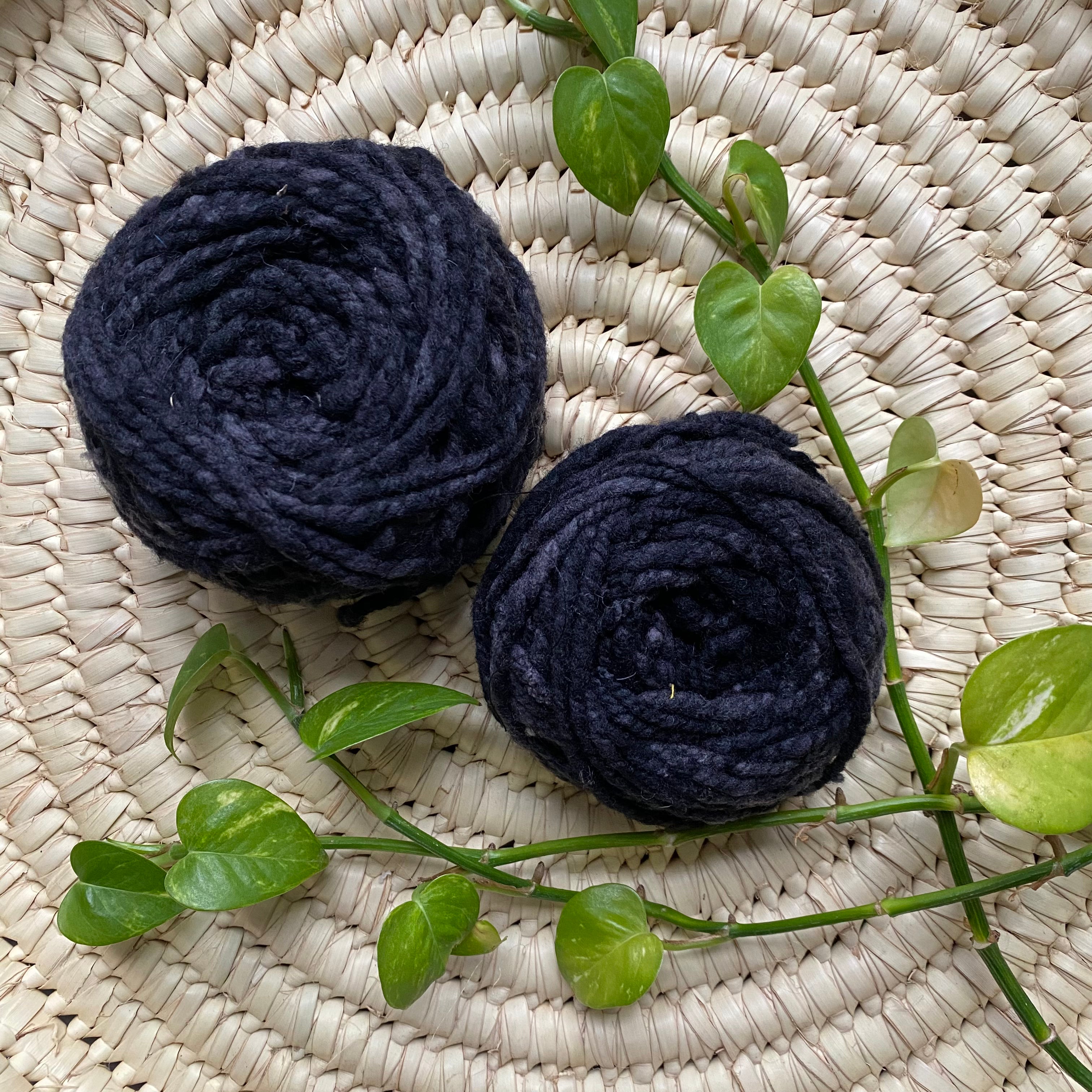 Th display of charcoal colored yarn