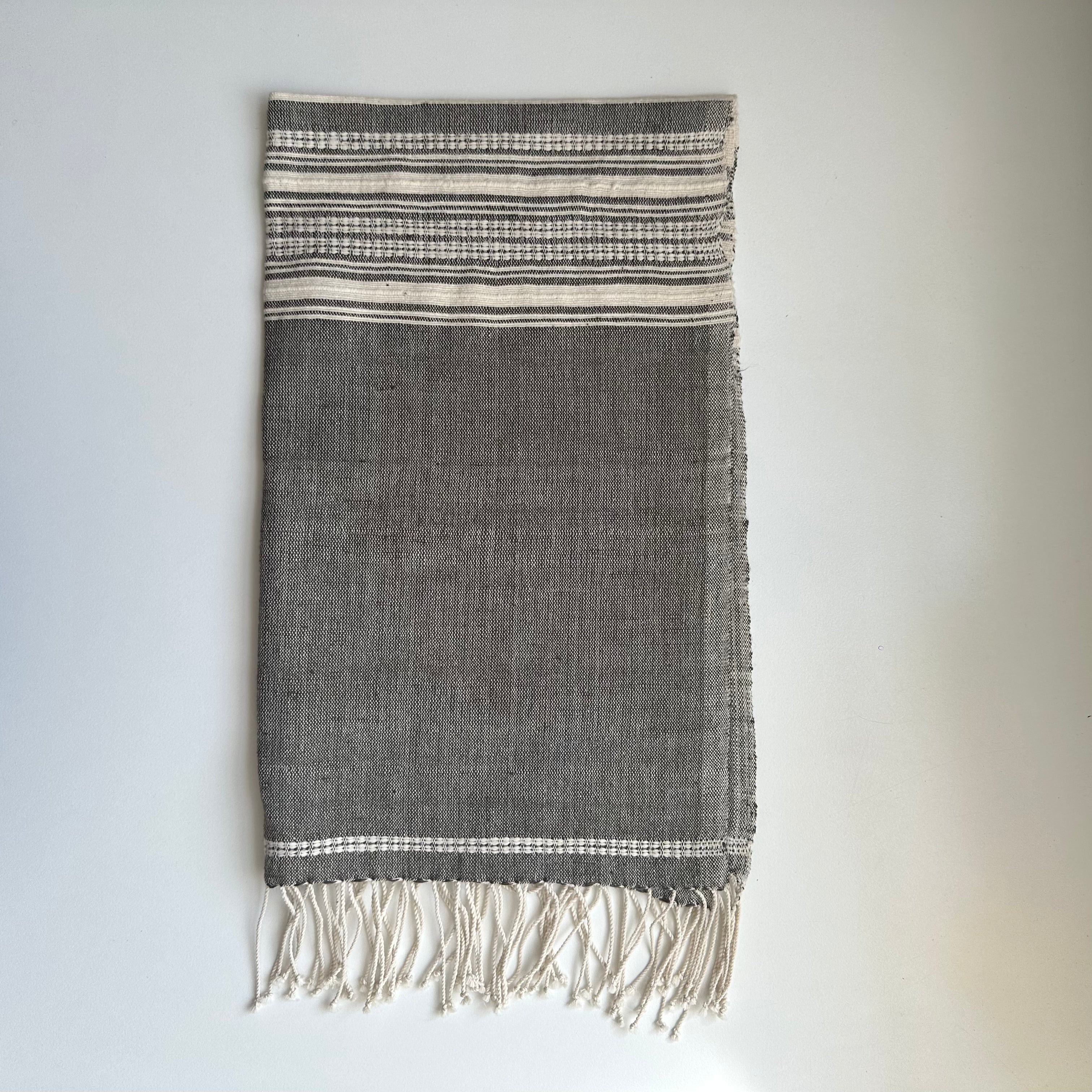 Grey and ivory colored hand spun Ethiopian cotton hand towel