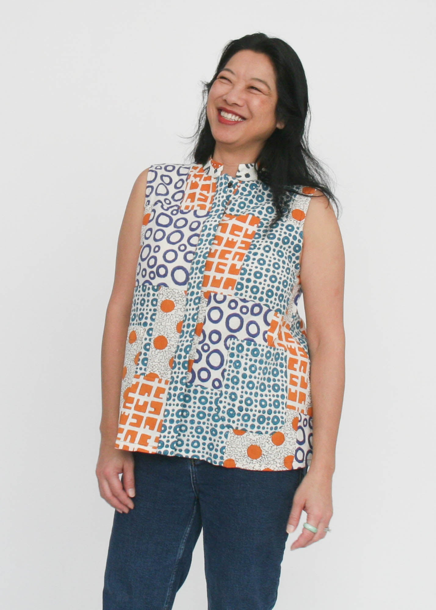 Blockprint Patchwork Sleeveless Shirt – Zuri