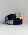 Rainbow beaded belt with square geometric print