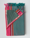 teal-green, hot pink kikoi towel
