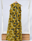 Display of yellow and black sleeveless maxi dress.