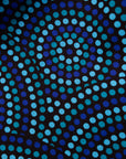 Close up display of blue pants dotted pattern.