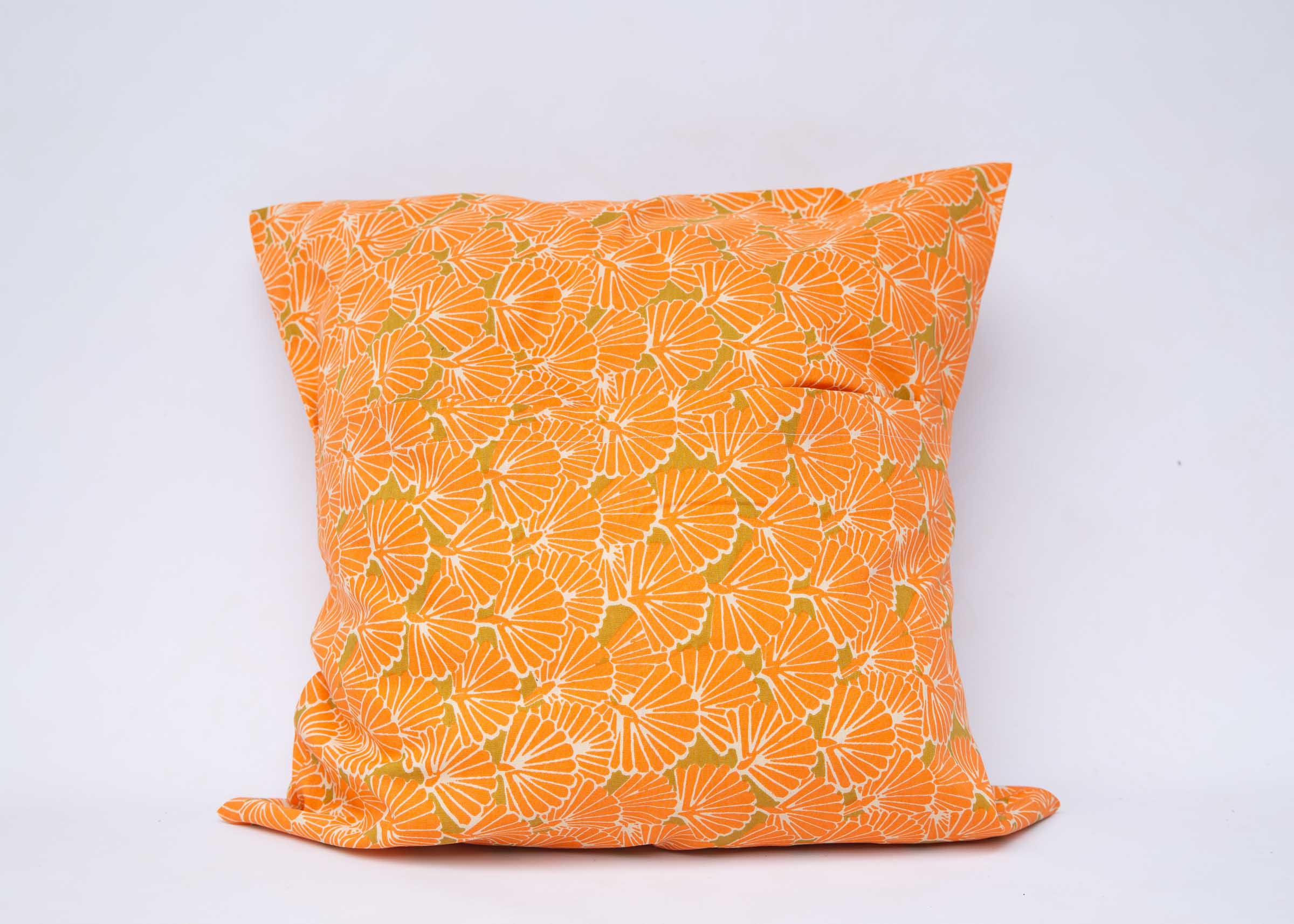 Display of 20x20 orange floral pillow case