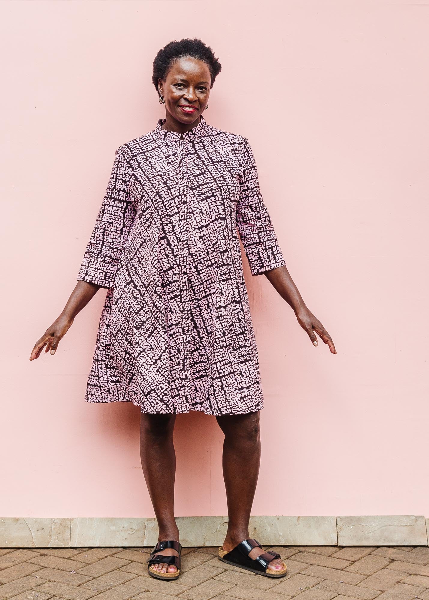 pink abstract print dress Nalia Pink Abstract Print Tiered Tie-Back Midi Dress