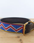 Blue and red Masai beaded dog collar