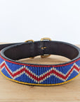 Blue and red Masai beaded dog collar