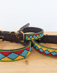 Blue, red and yellow diamond Masai beaded dog collar