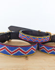 Blue and red Masai beaded dog collar