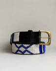 Blue and white beaded belt