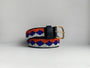 orange, blue and white geometric patterned beaded belt