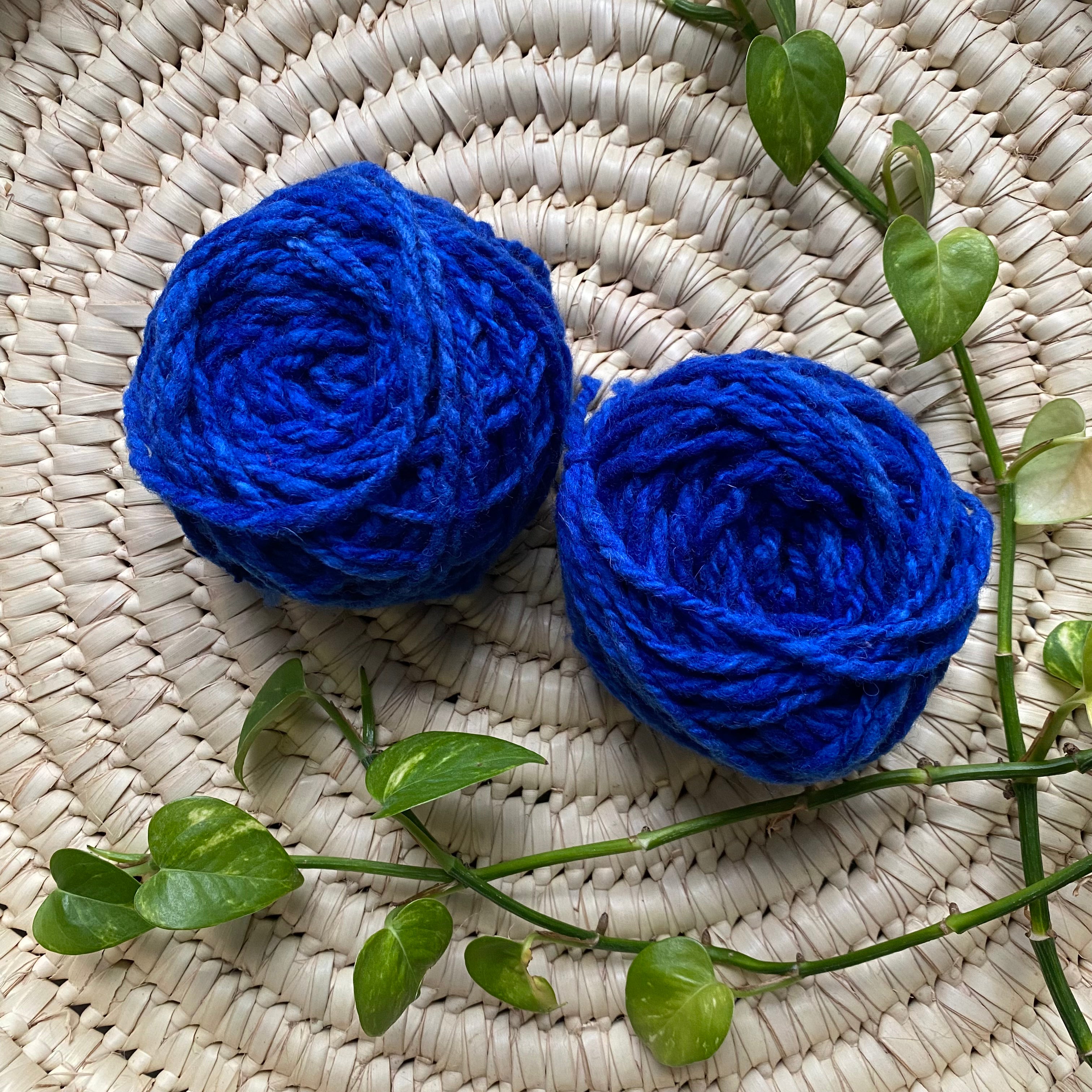 Display of indigo colored yarn