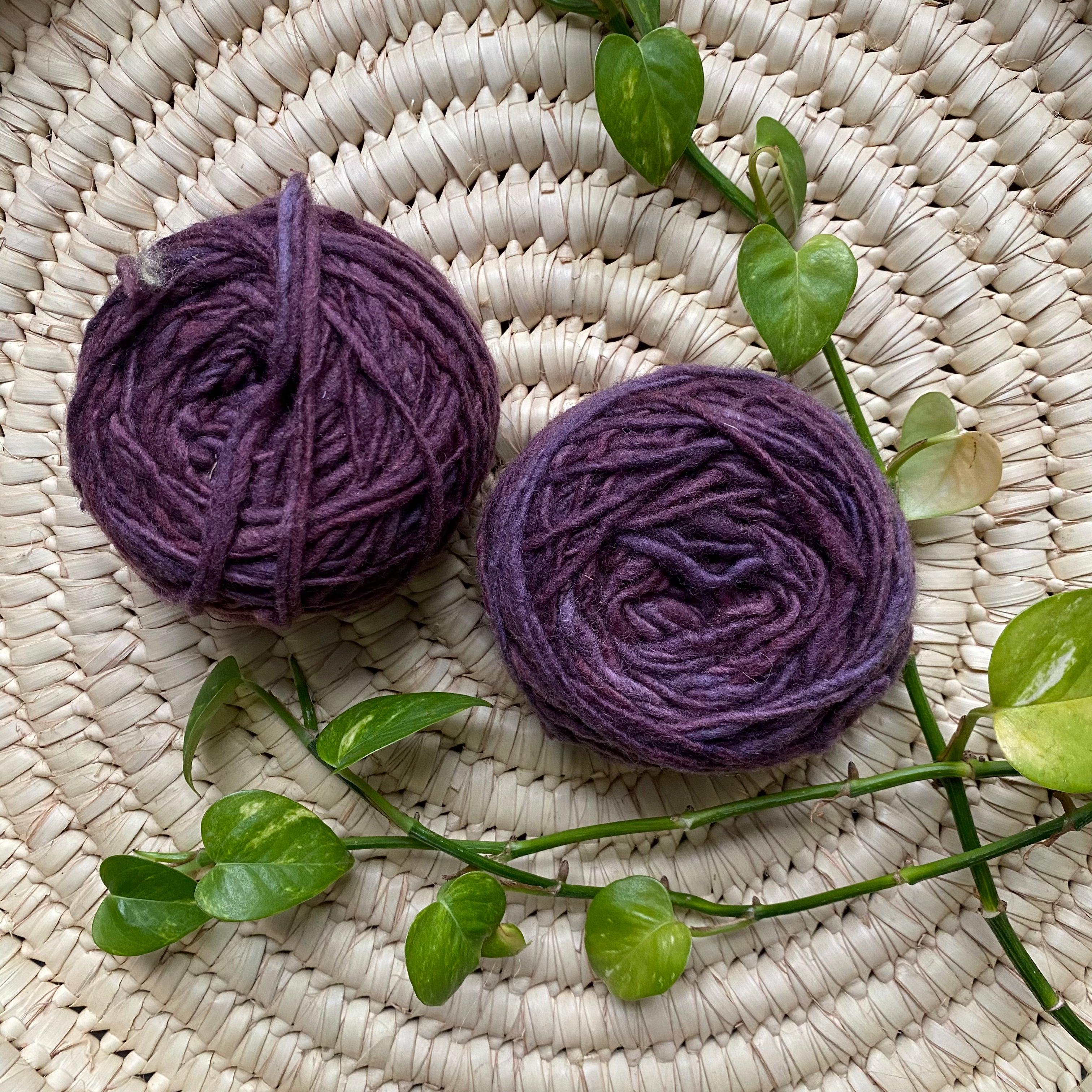 Display of purple colored yarn