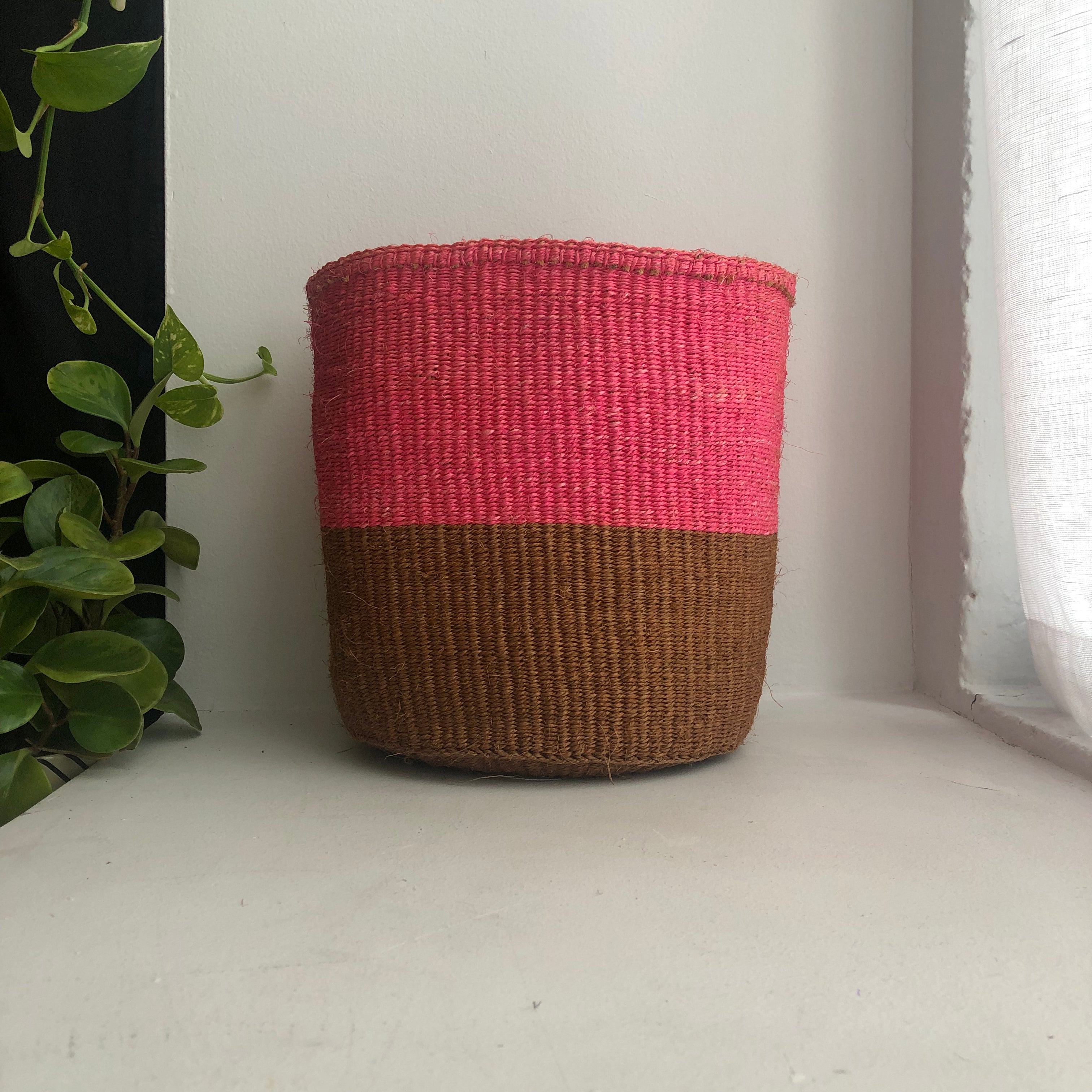 8" pink and natural basket