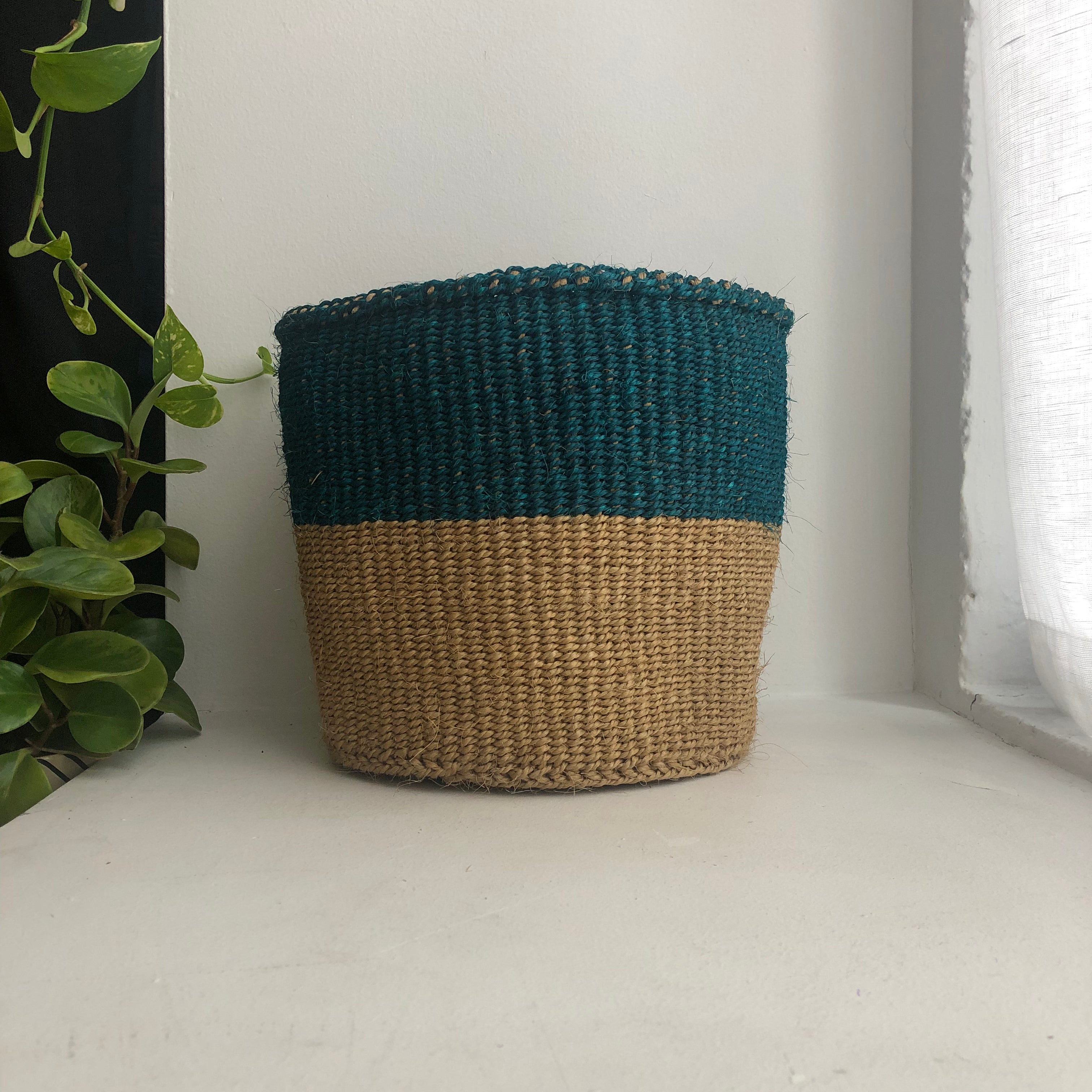 8&quot; teal and natural basket