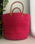 hot pink basket with leather handles