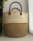 White and natural basket with leather handles