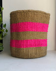 10" sisal basket with pink stripes