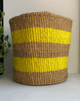 10" woven sisal basket with yellow tripes