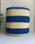 10" sisal basket with blue stripes