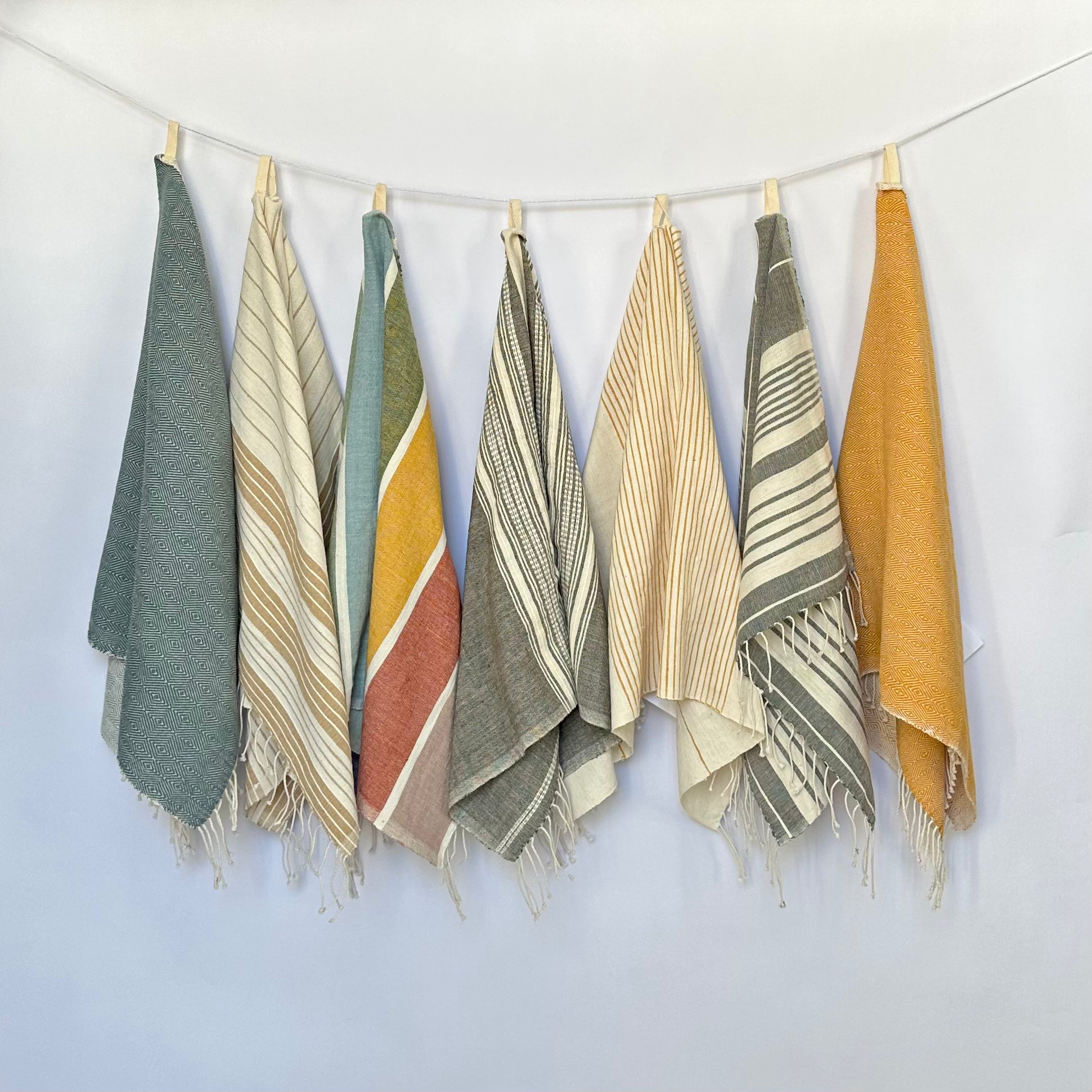 Karma Mustard Stripe Tea Towel - 100% Cotton Kitchen Towels 28x20 Inches - Modern Home Decor In Yellow