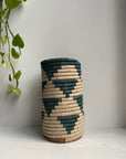 Display of teal triangle vase
