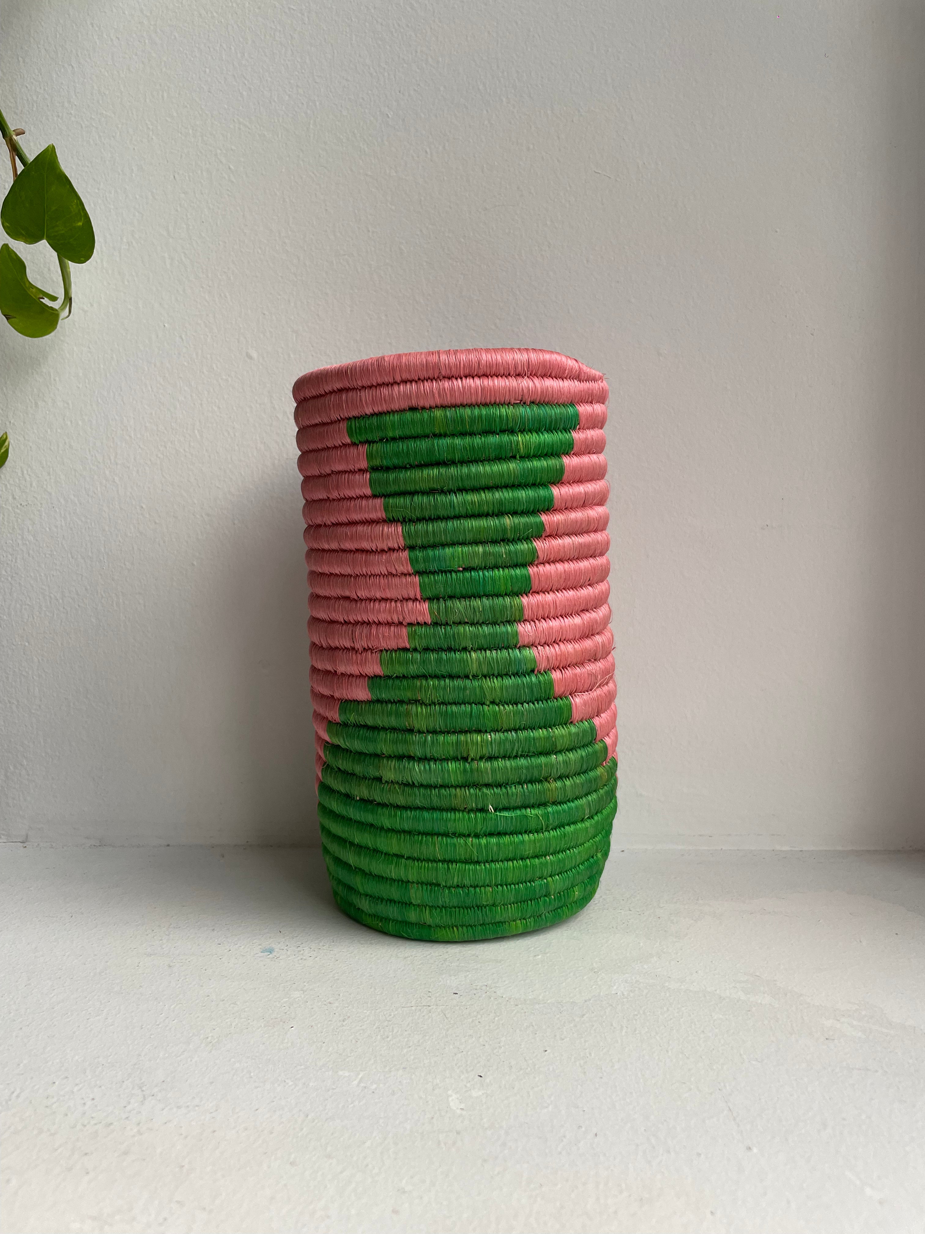 Display of green and pink vase