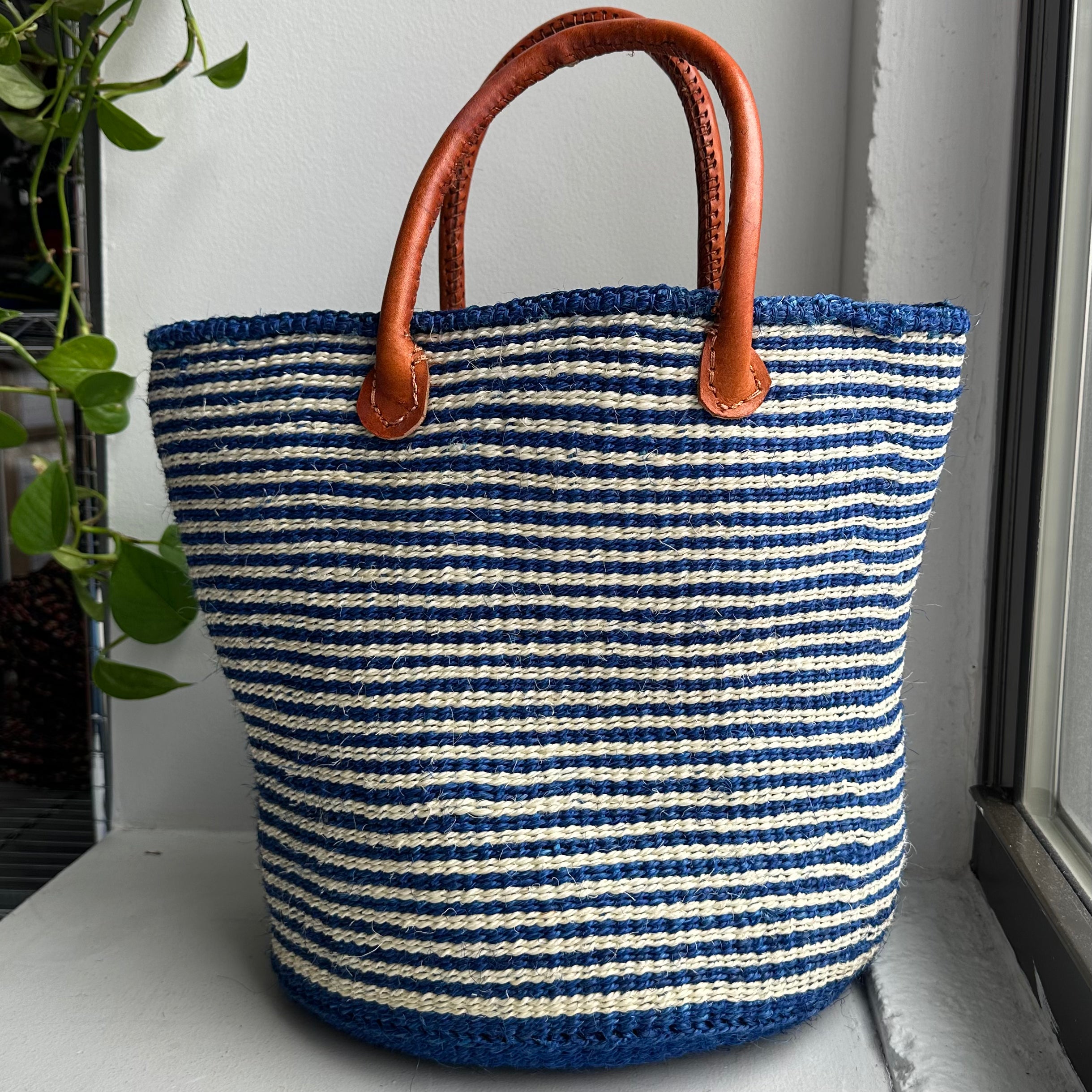 blue striped handle basket