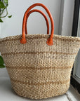 natural woven striped handle basket
