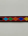 Red beaded belt with rainbow diamonds