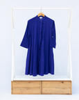 Display of deep blue linen dress.