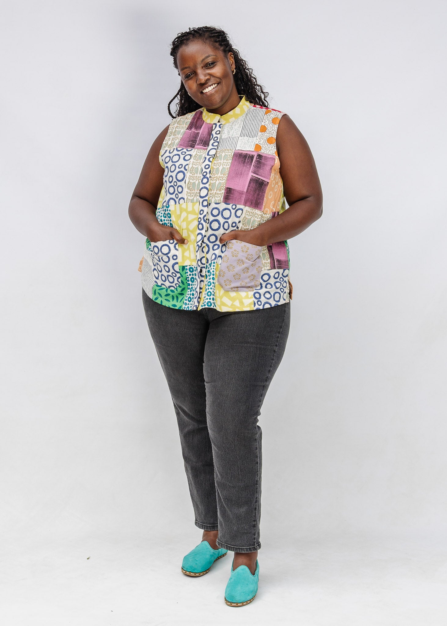 Blockprint Patchwork Sleeveless Shirt