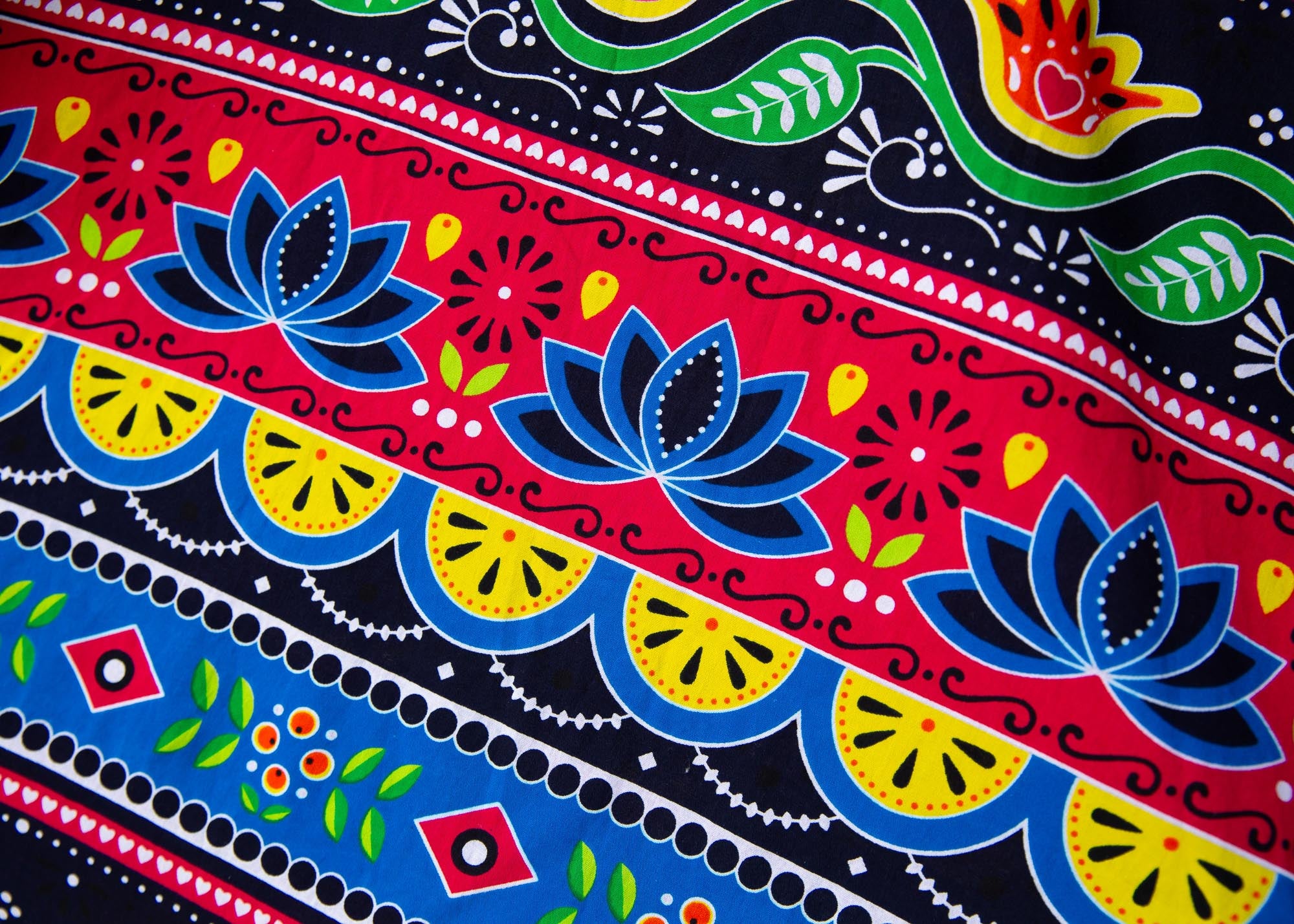 Close up display of colorful mandala print dress