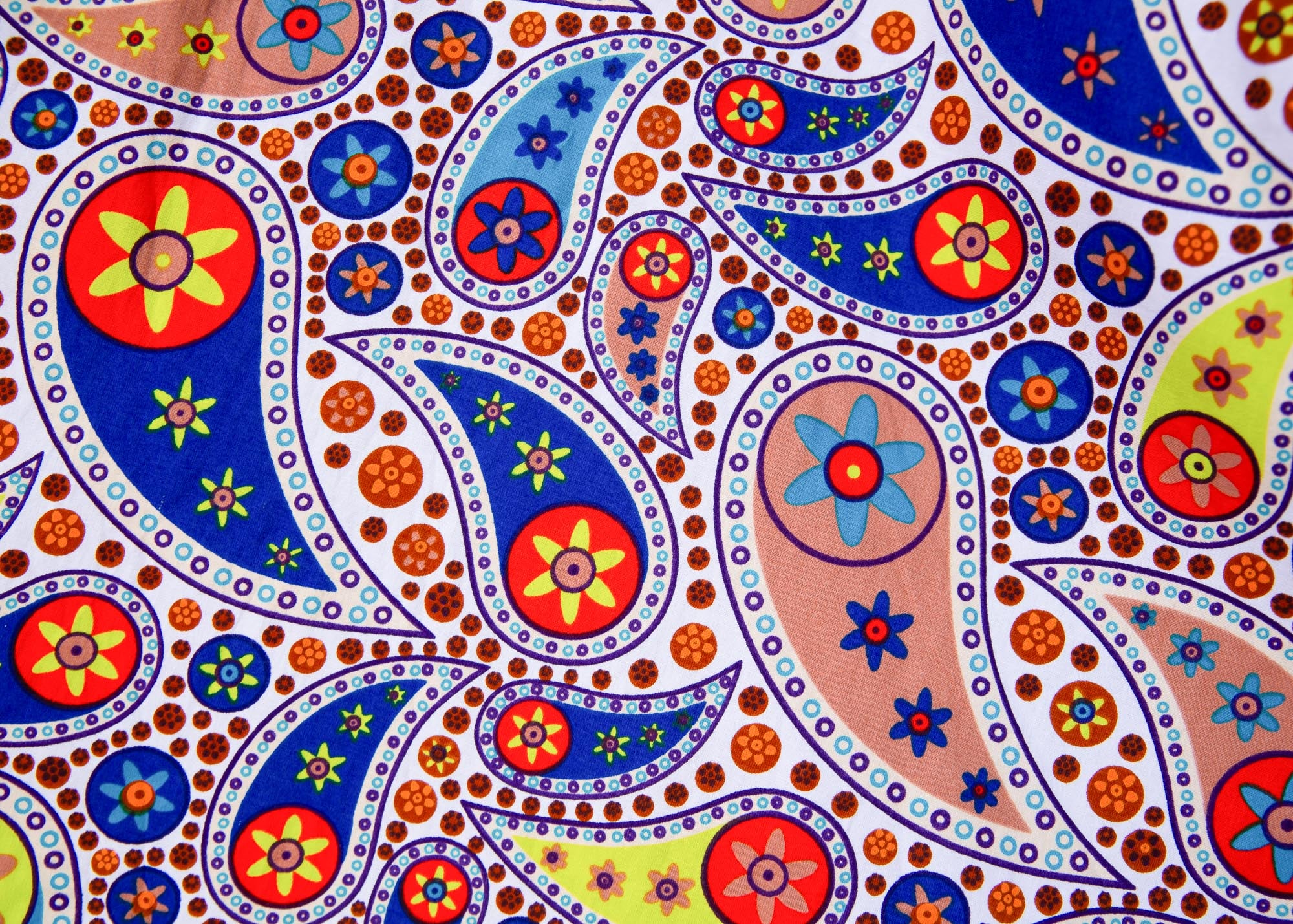 Close up display of multi-colored paisley print dress