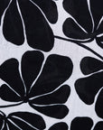 Close up display of black and white floral print dress, fabric.