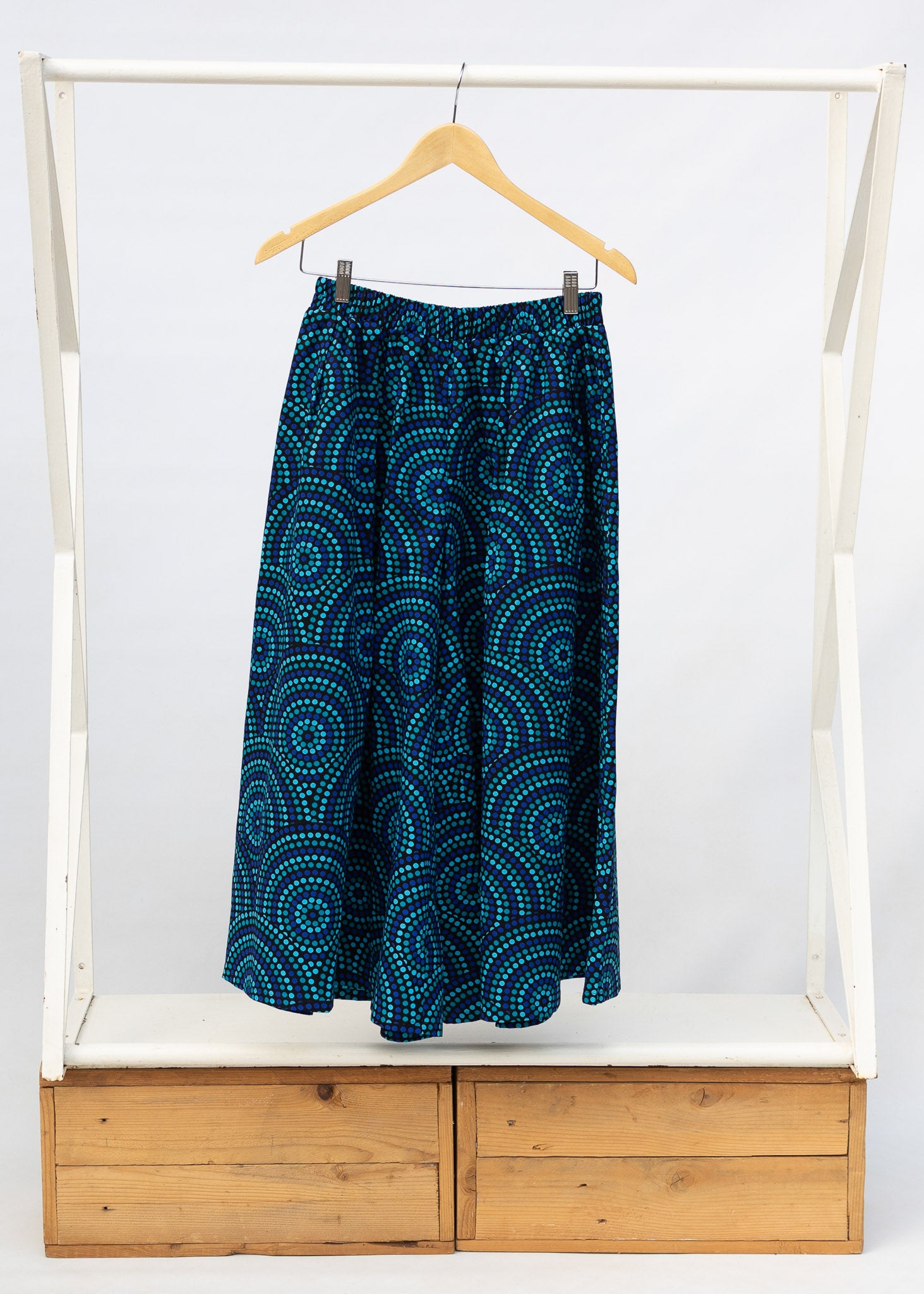 Display of blue pants.