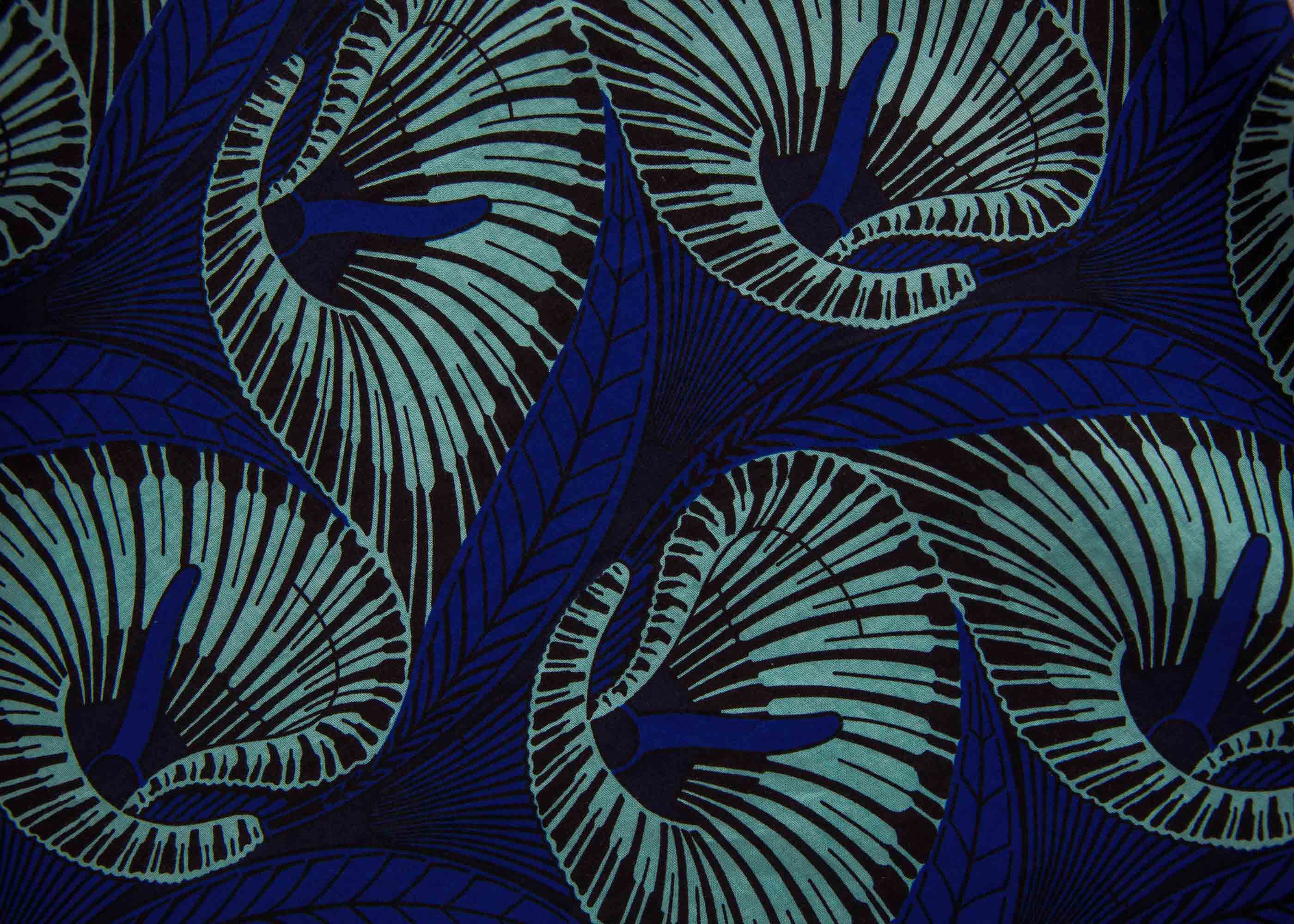 Display of a blue lily design dress