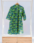 display of a blue and green cactus design dress