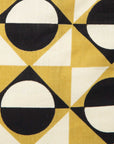 Close up display of 20x20 black, white and mustard pillow case ,fabric