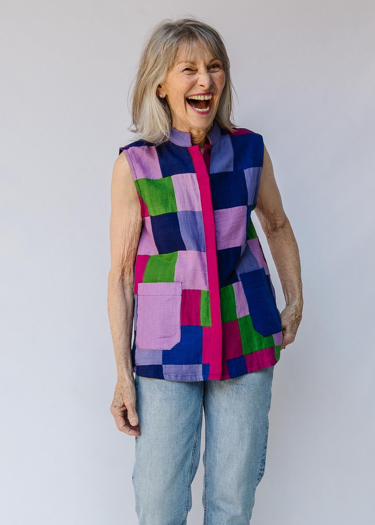 Linen Patchwork Sleeveless Shirt