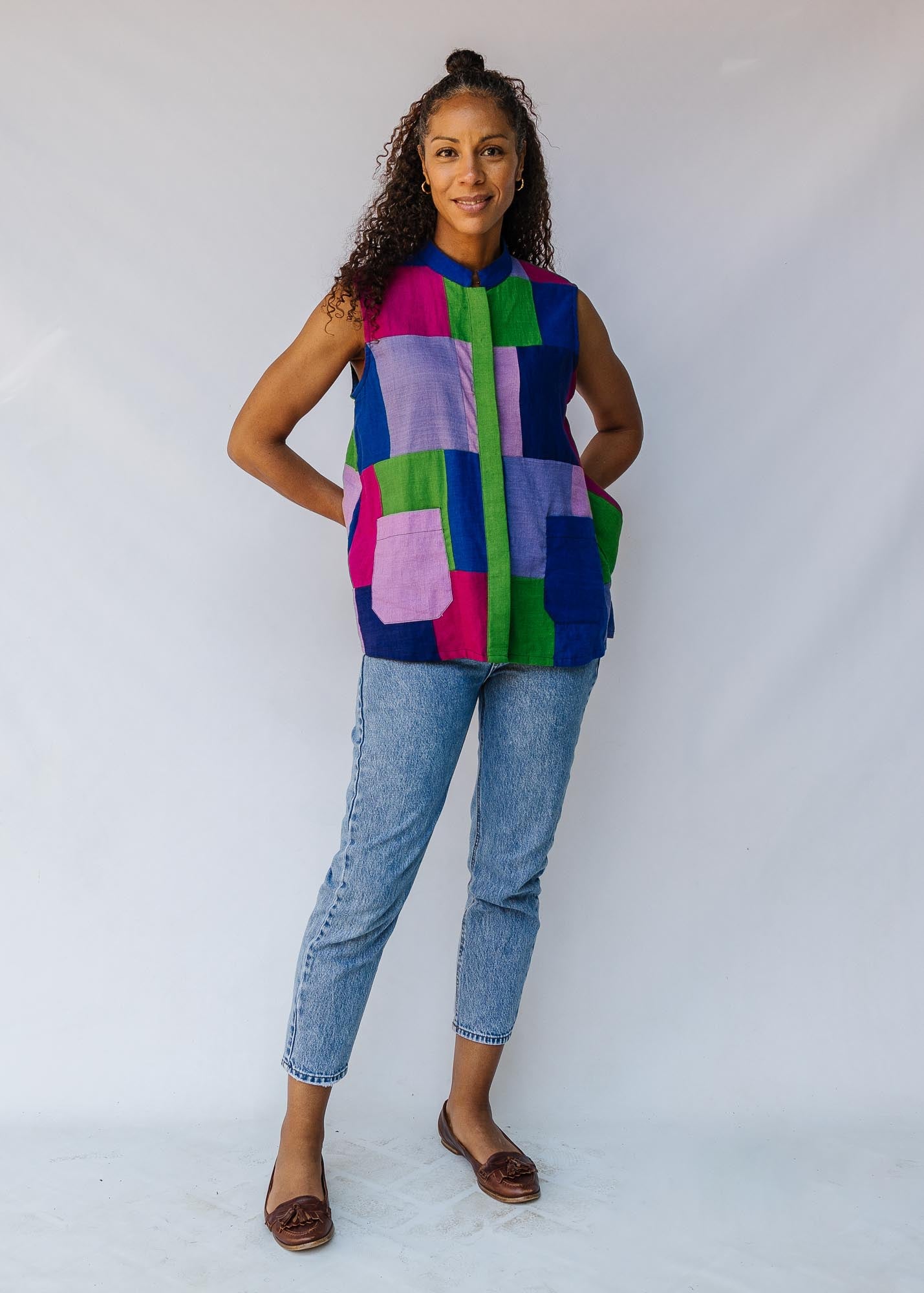 Linen Patchwork Sleeveless Shirt