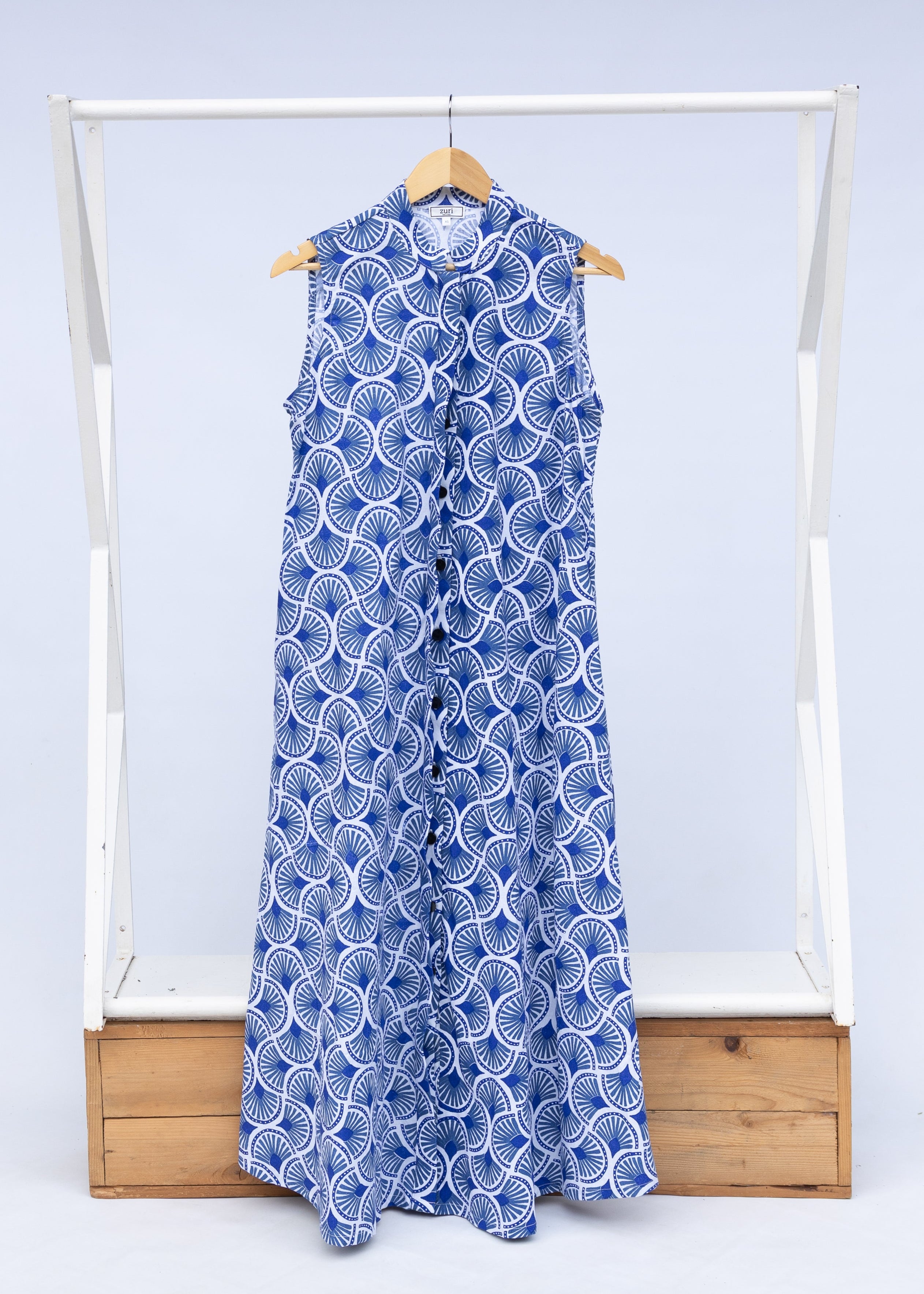 CARTOGRAPHIC PATTERN DRESS ブルーM CARTOGRAPHIC PATTERN DRESS ブルーM Tile Pattern Shirring