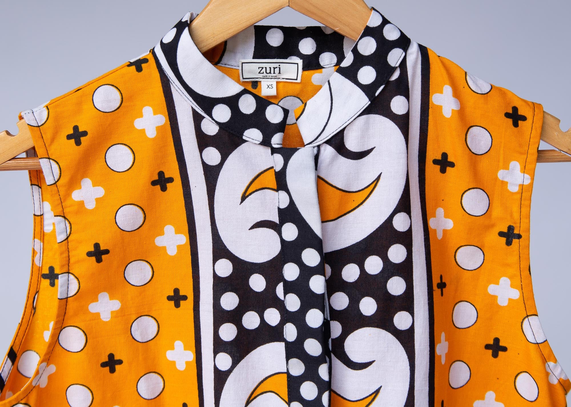 Display of  two toned pattern block print tank