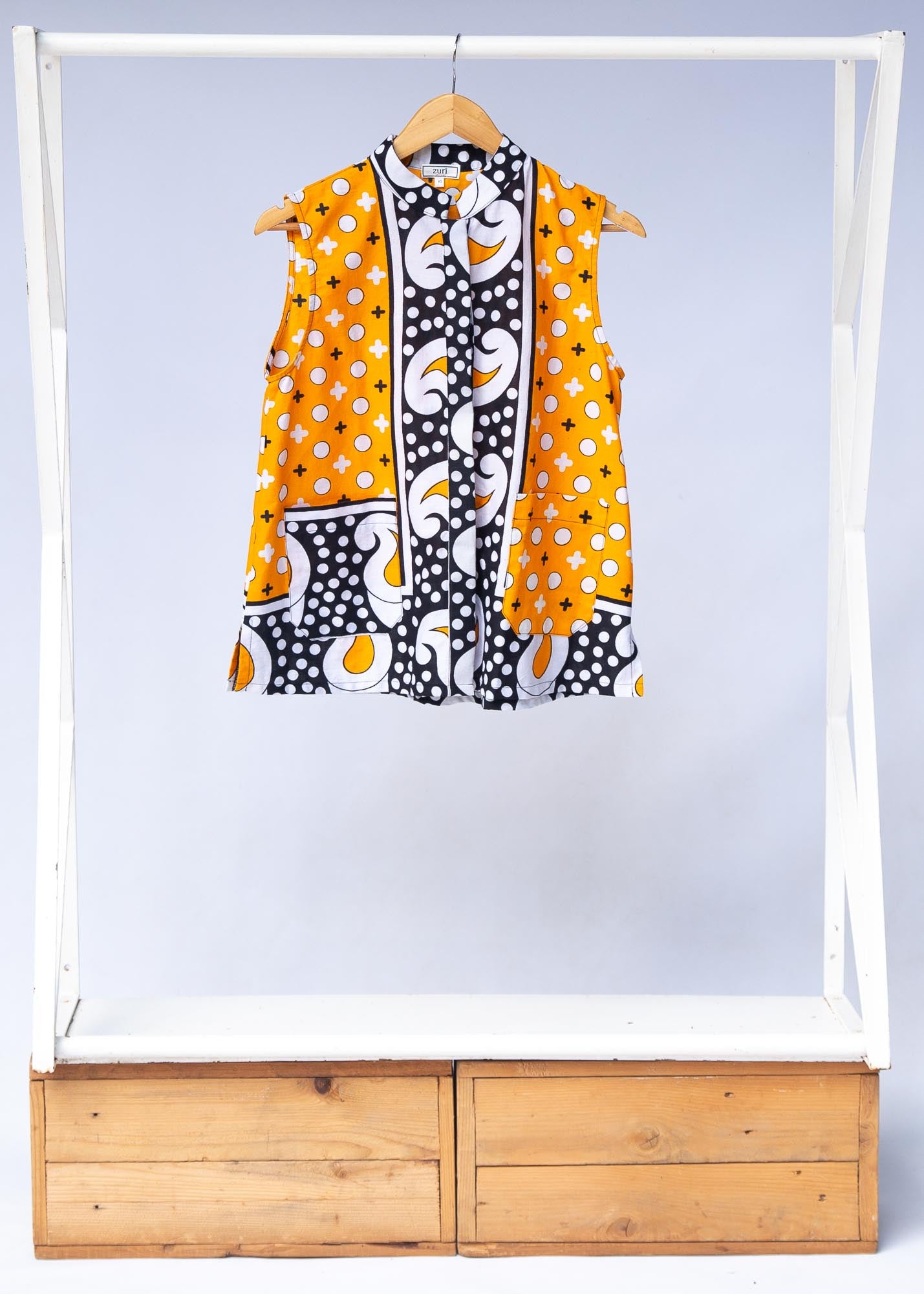 Display of  two toned pattern block print tank