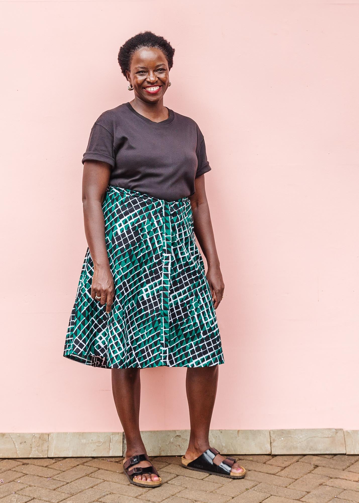 green geometric print dress Green geometric print midi dress for events