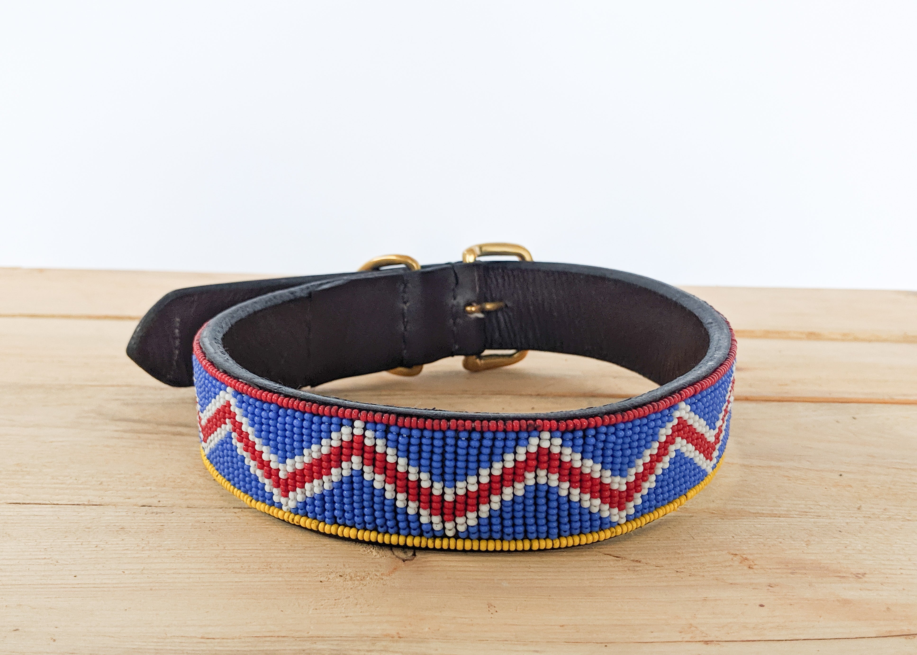 Blue and red Masai beaded dog collar