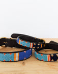 Blue, light blue, black and orange Masai beaded dog collar