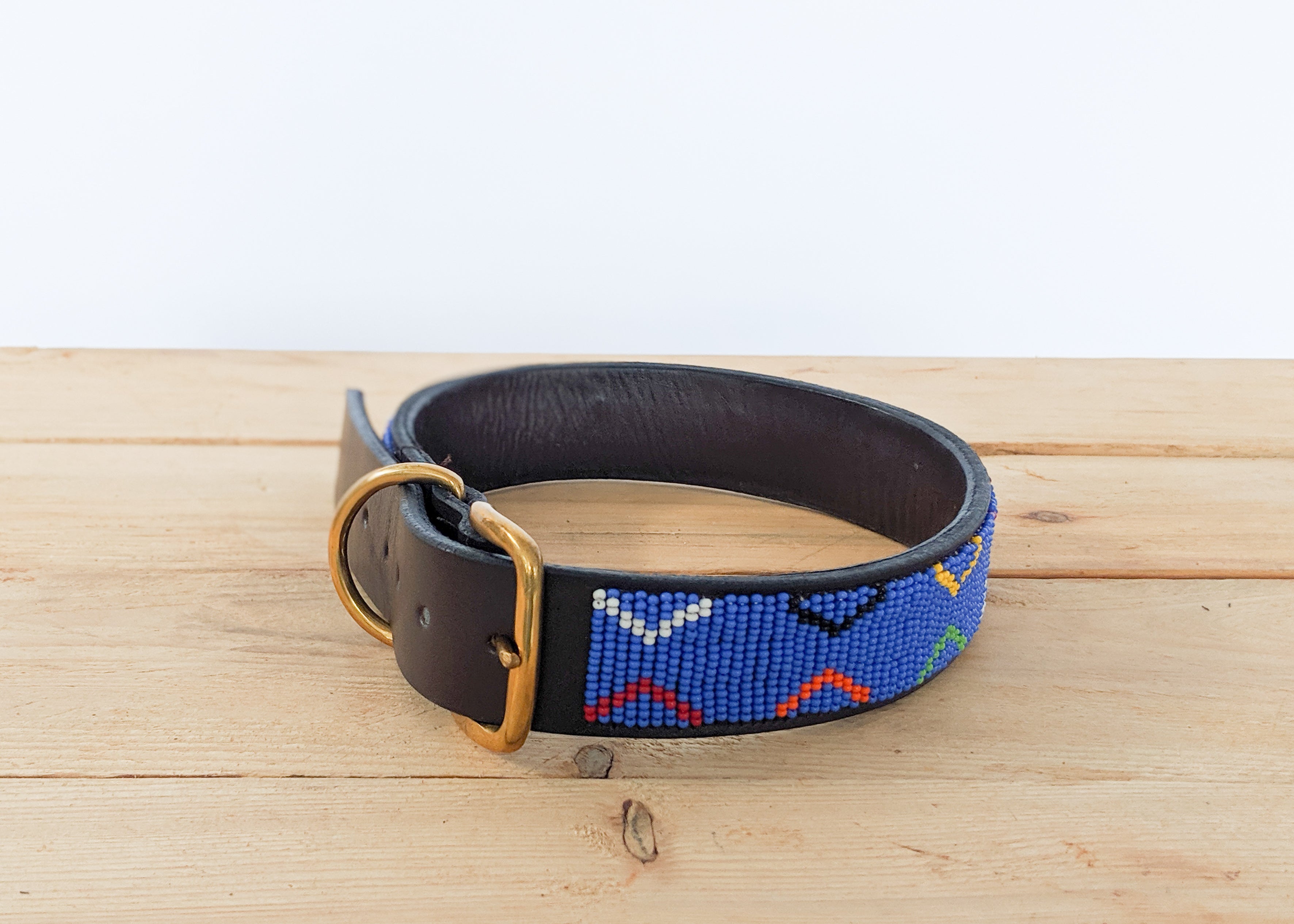 Blue and colorful triangle Masai beaded dog collar