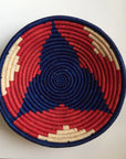 Blue and red flower design woven bowl